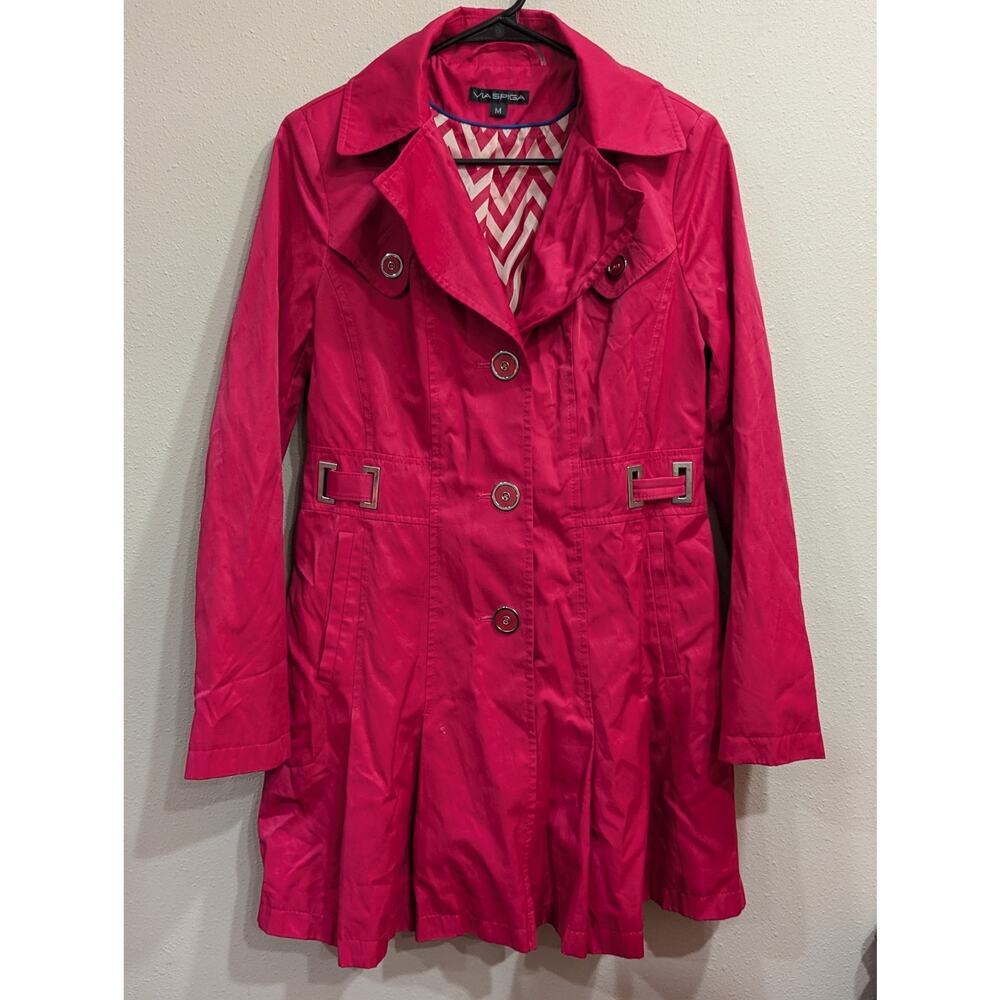Chic long sleeve midi length lined hot pink raincoat by Via Spiga size M
